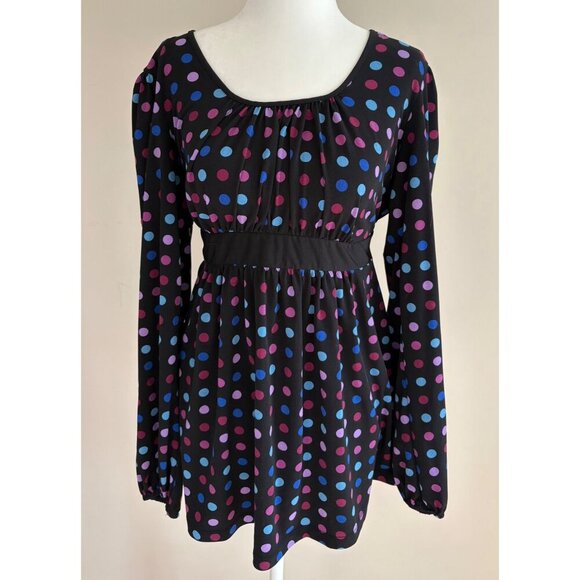 Motherhood Maternity Black Colorful Polka Dot Bump Friendly Blouse Size Large - Picture 2 of 12